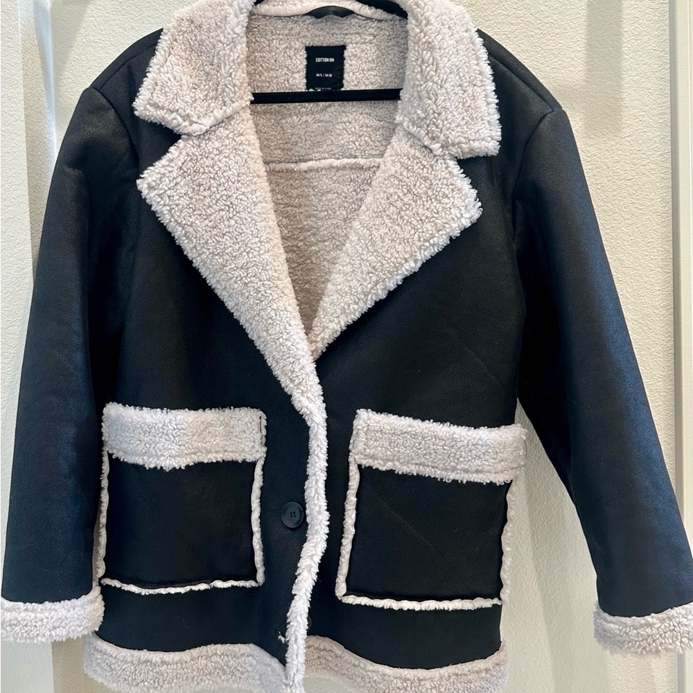 Cotton On Black Jacket with Cream Teddy Trim